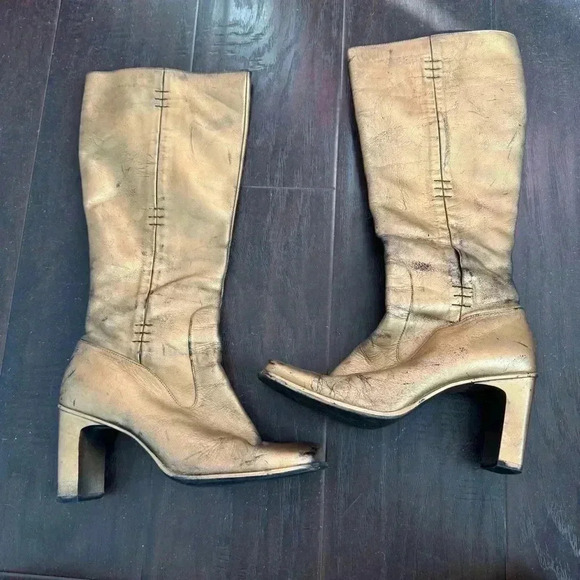 Y2K vintage leather gold and black washed heeled booties 38 - Picture 4 of 8